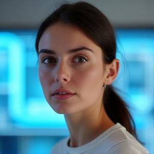 Ritratto professionale della Dott.ssa Elara Fontana, Head of Wearable Tech di Arazzo Salus.